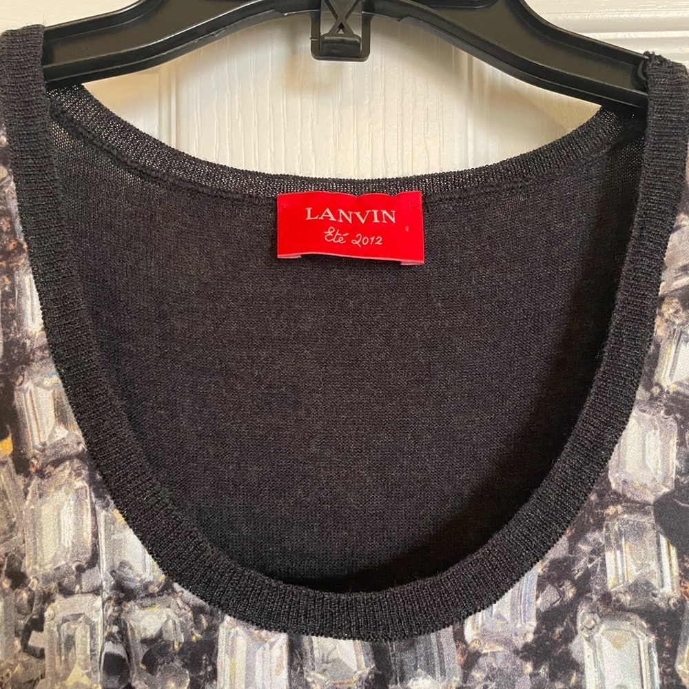LANVIN Sleeveless Wool and Silk Blouse with Diamond Print Pattern - Picture 3 of 8